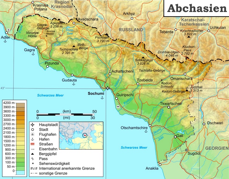 Physische Landkarte von Abchasien