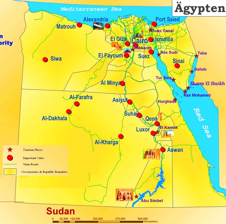Karte von Ägypten mit die urlaubsorten