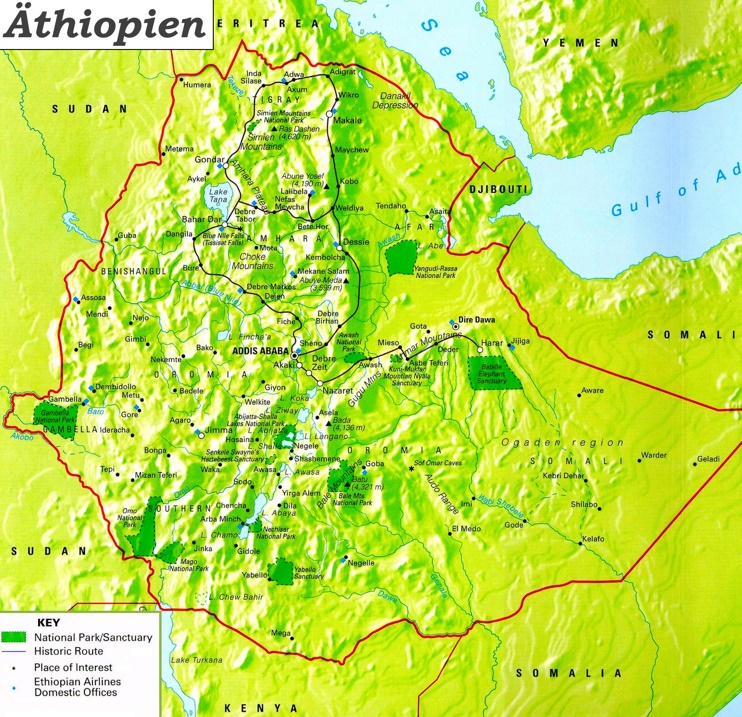 Touristische karte von Äthiopien
