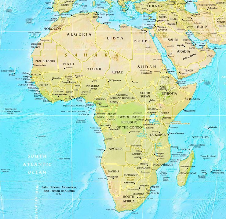 Physische landkarte von Afrika
