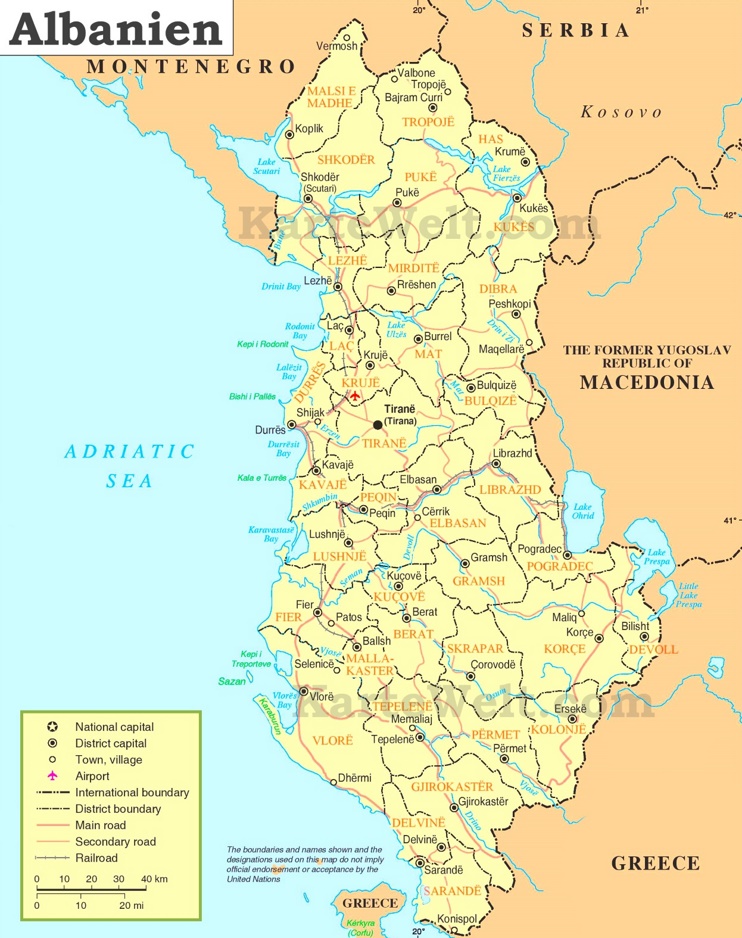 Politische karte von Albanien