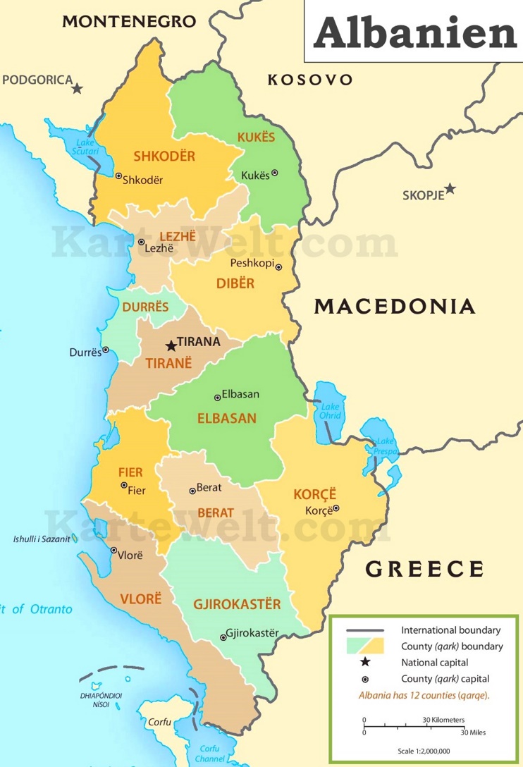 Verwaltungskarte von Albanien