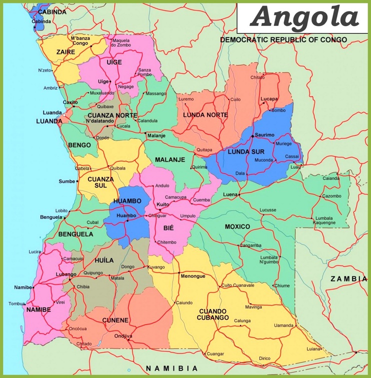 Politische karte von Angola