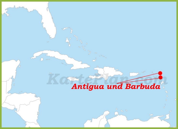 Antigua und Barbuda auf der karte Karibiks