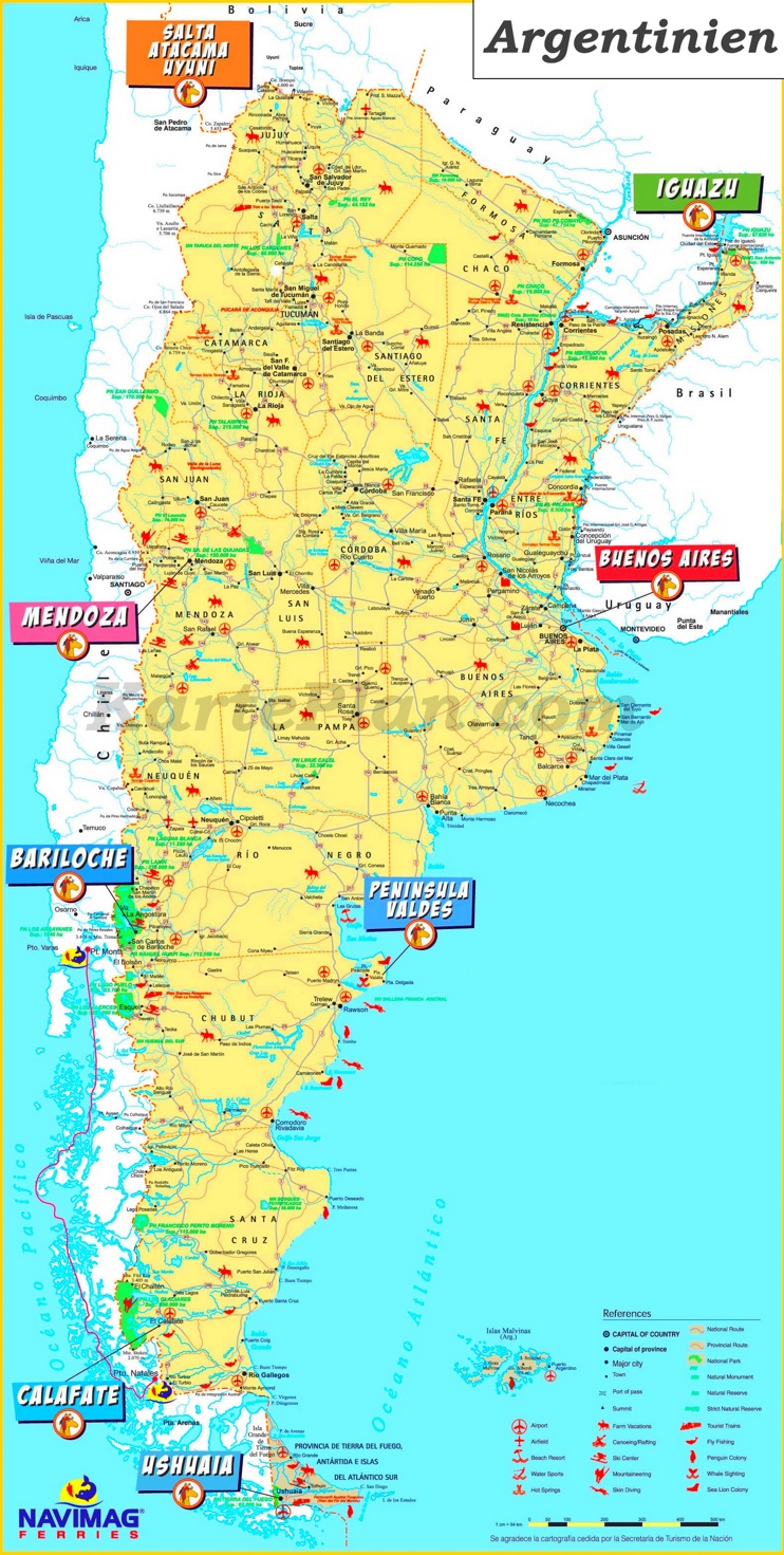 Touristische karte von Argentinien