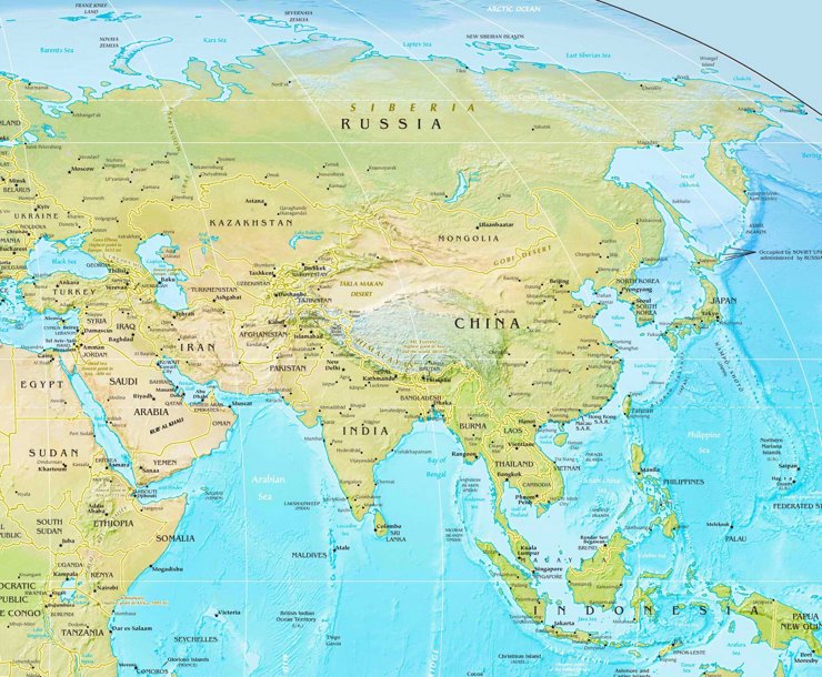 Physische landkarte von Asien