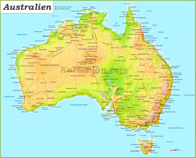 Australien karte mit städten