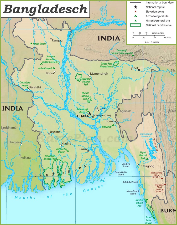 Touristische karte von Bangladesch