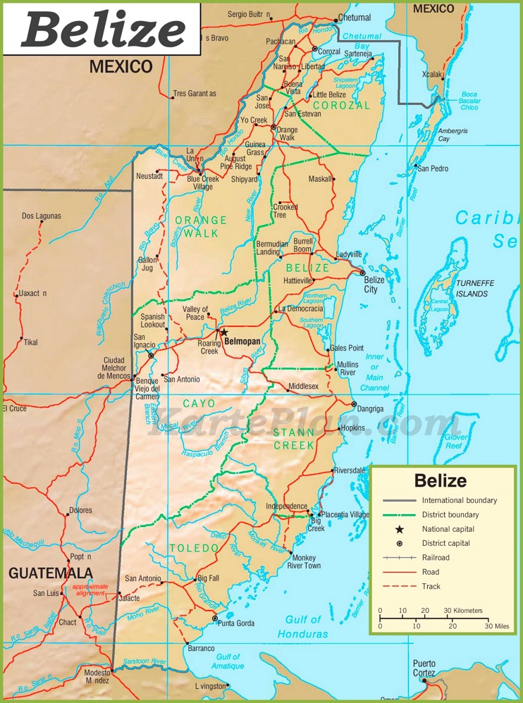 Politische karte von Belize