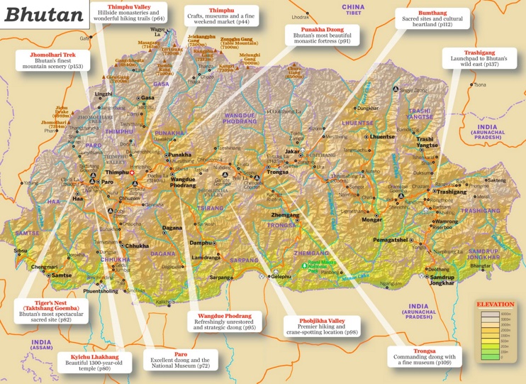 Physische landkarte von Bhutan