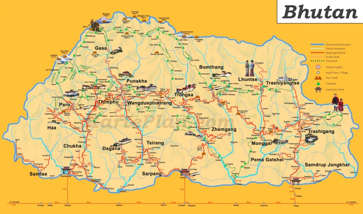 Touristische karte von Bhutan