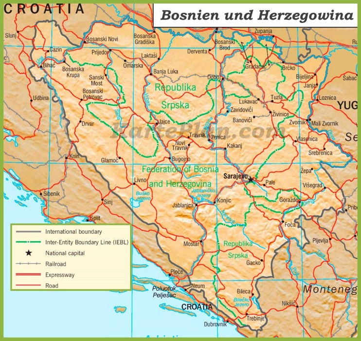 Bosnien und Herzegowina Straßenkarte
