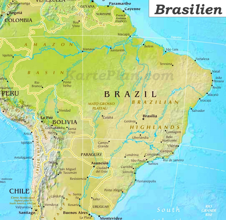 Physische landkarte von Brasilien