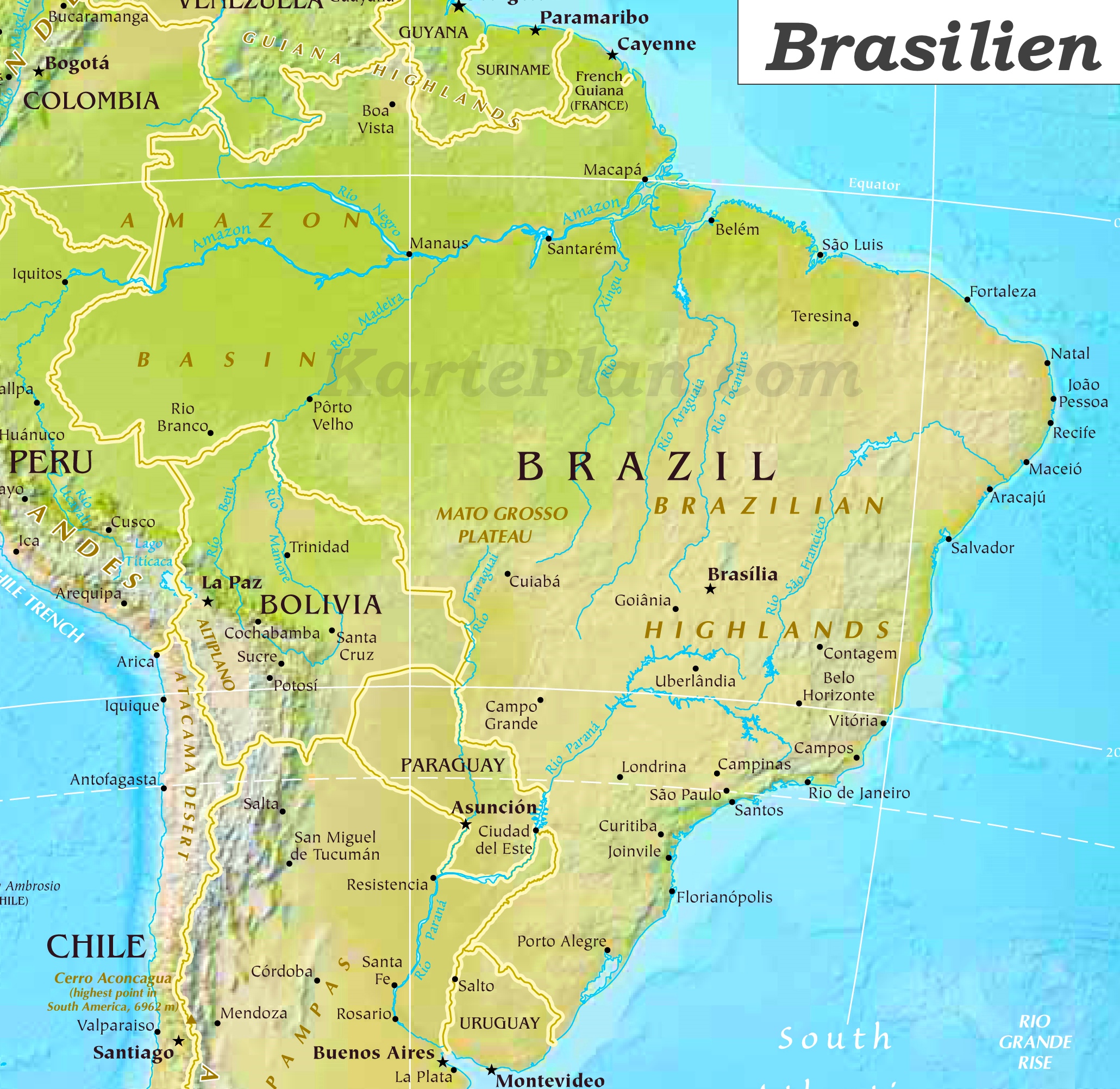 Physische Landkarte Von Brasilien