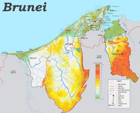 Physische landkarte von Brunei