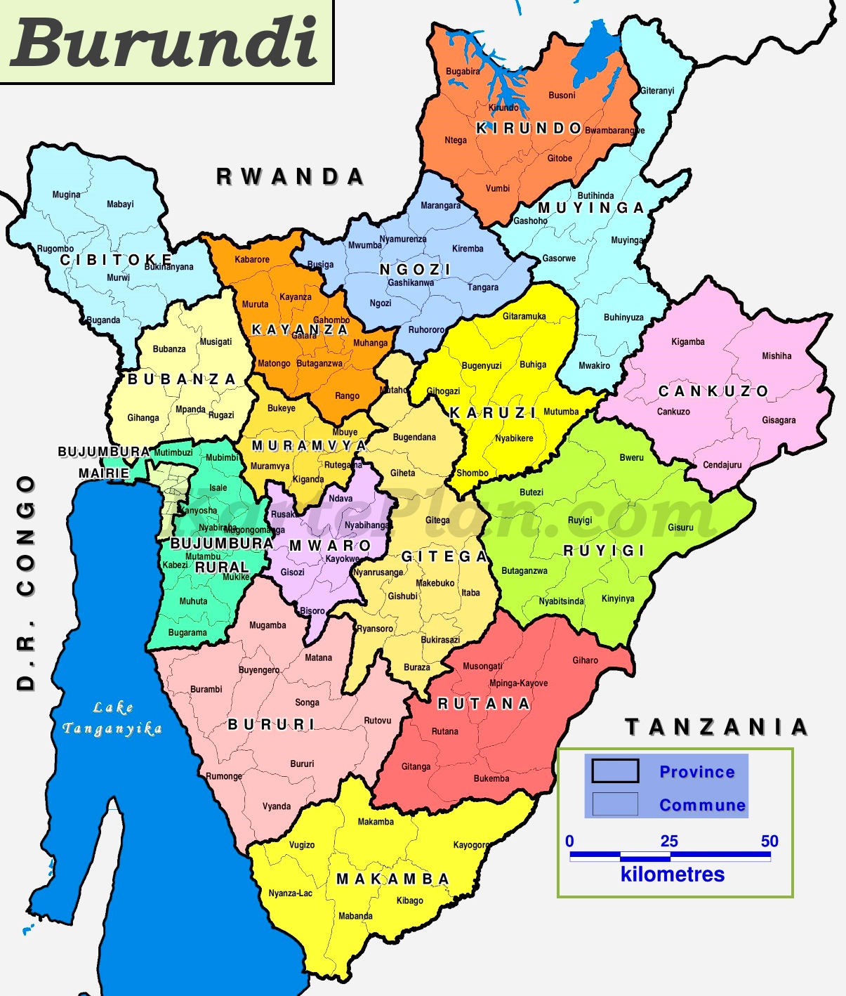 Burundi politische karte