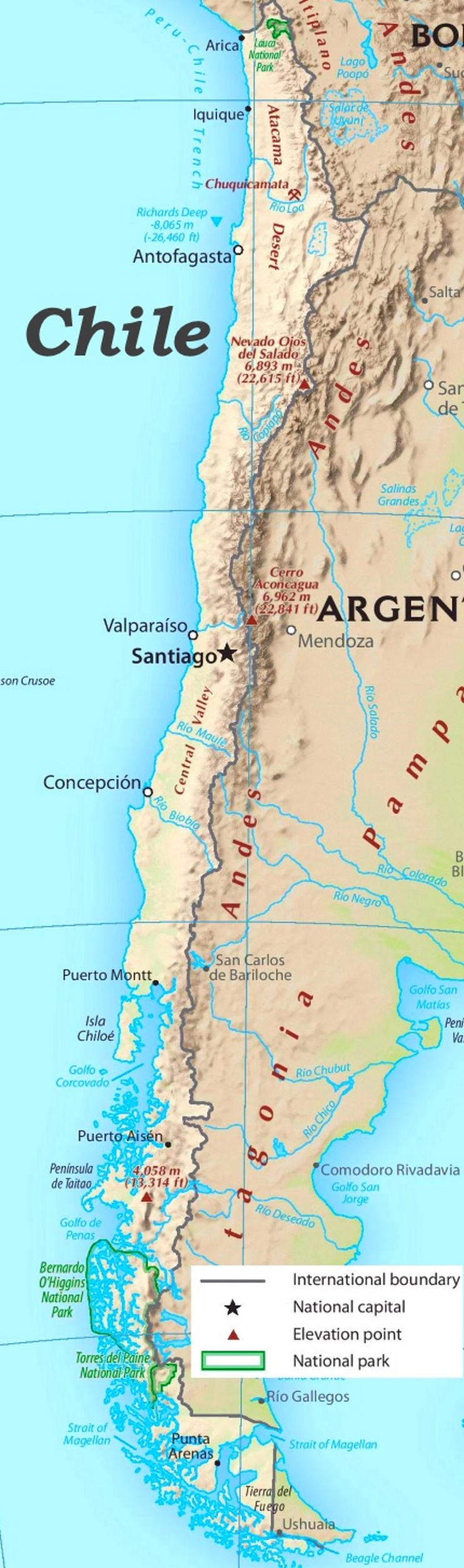 Physische landkarte von Chile