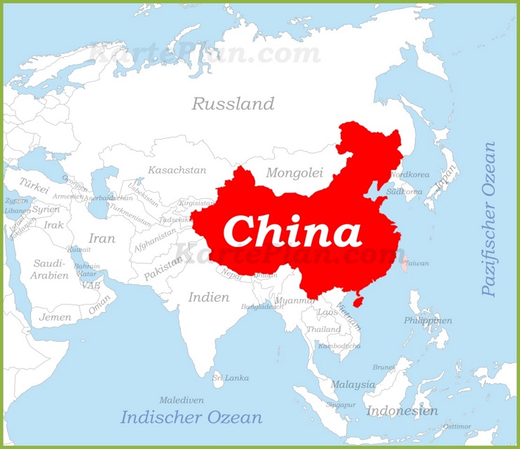 China auf der karte Asiens