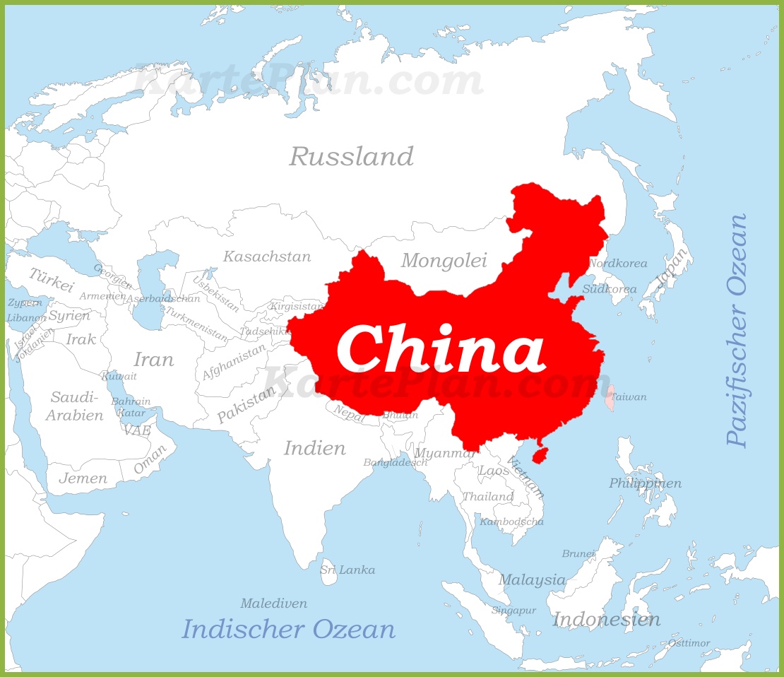 China auf der karte Asiens