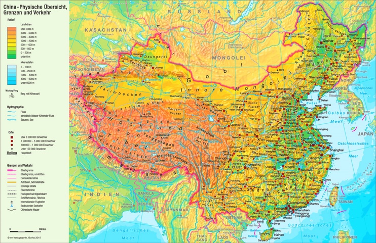 Physische landkarte von China