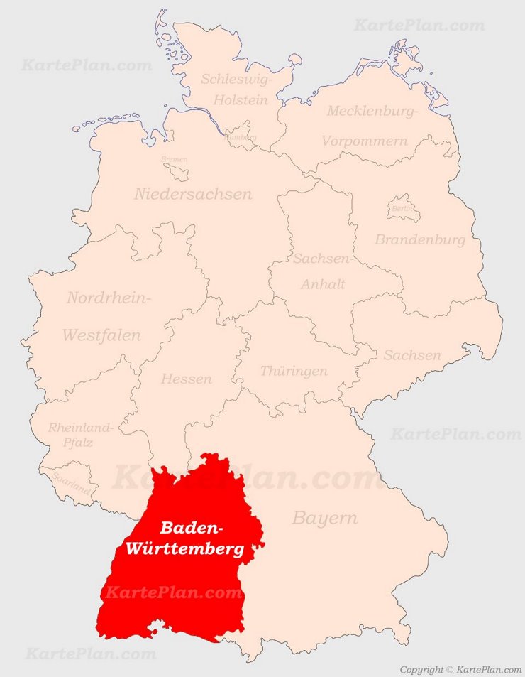 Baden-Württemberg auf der Deutschlandkarte
