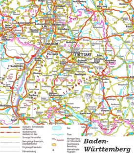 Straßenkarte von Baden-Württemberg