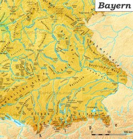 Physische landkarte von Bayern