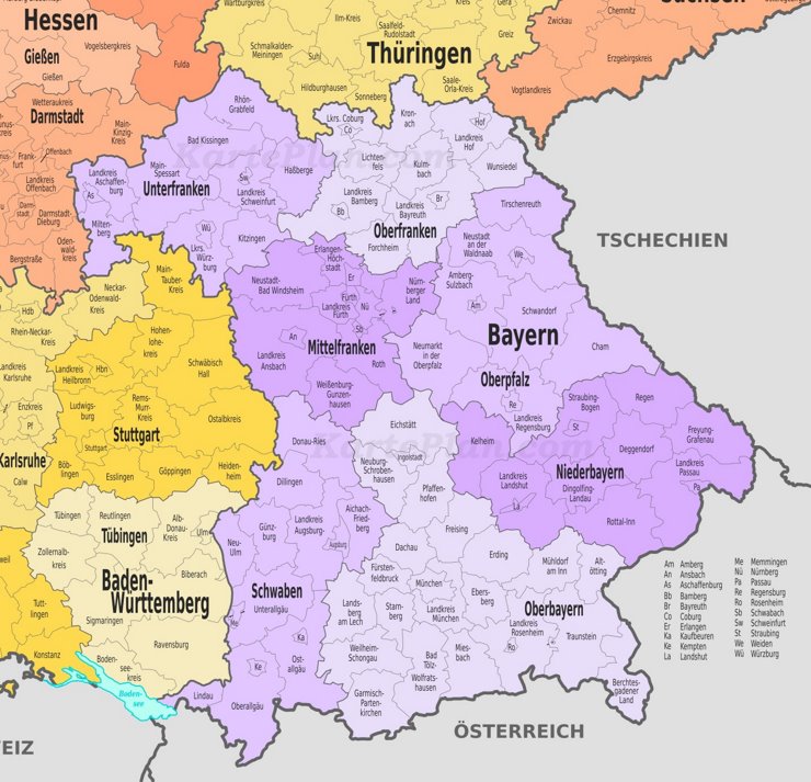 Verwaltungskarte von Bayern