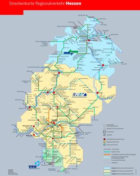 Schienennetz karte von Hessen