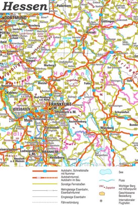 Straßenkarte von Hessen