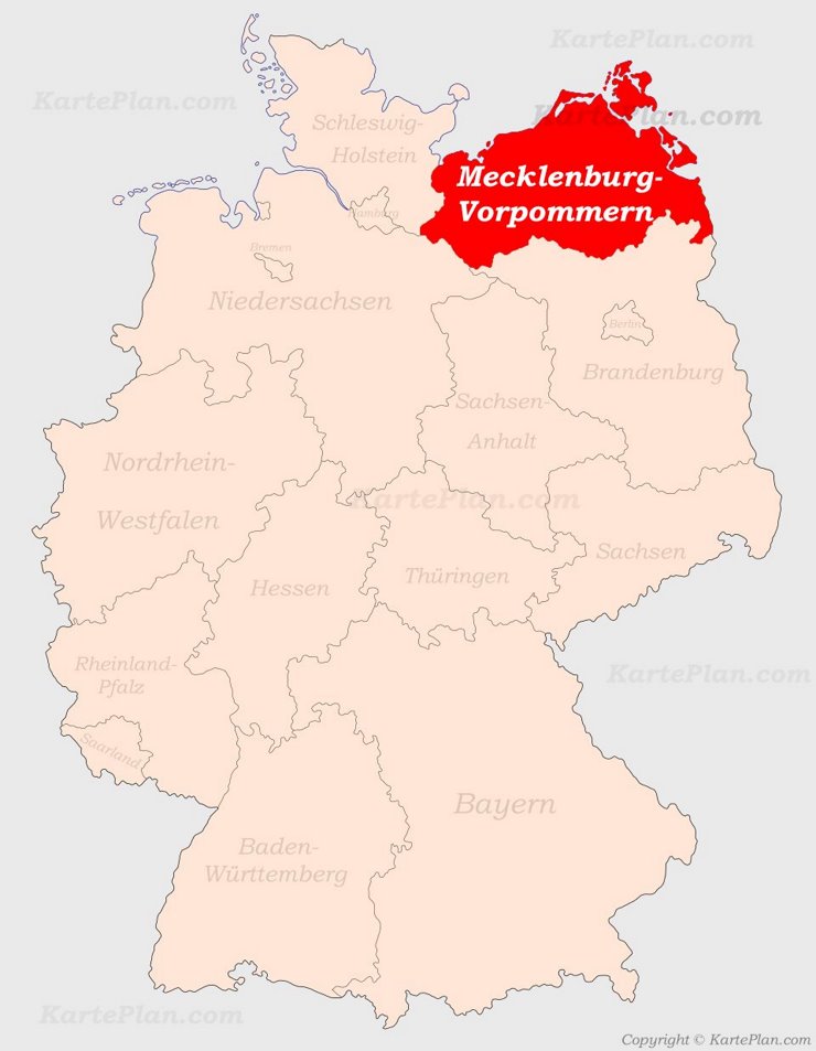 Mecklenburg-Vorpommern auf der Deutschlandkarte