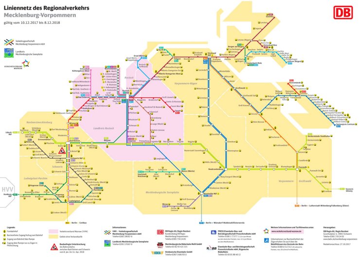 Schienennetz karte von Mecklenburg-Vorpommern