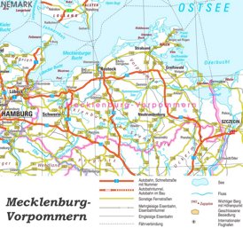 Straßenkarte von Mecklenburg-Vorpommern