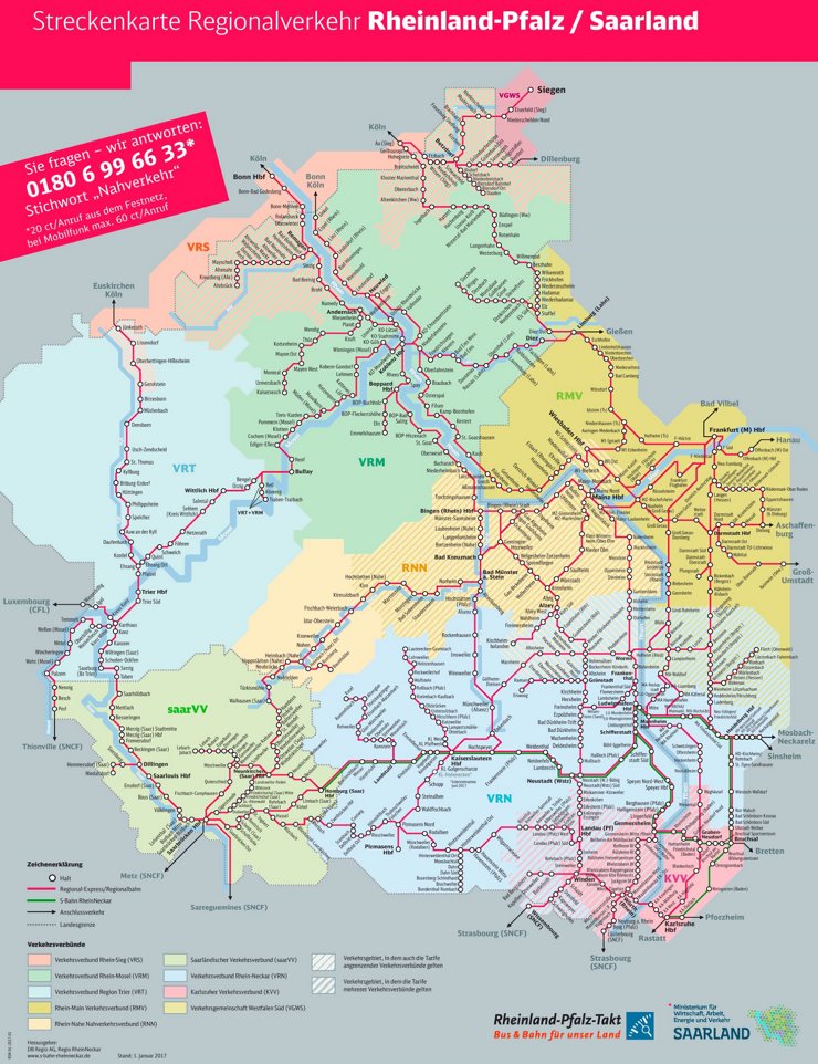 Schienennetz karte von Rheinland-Pfalz