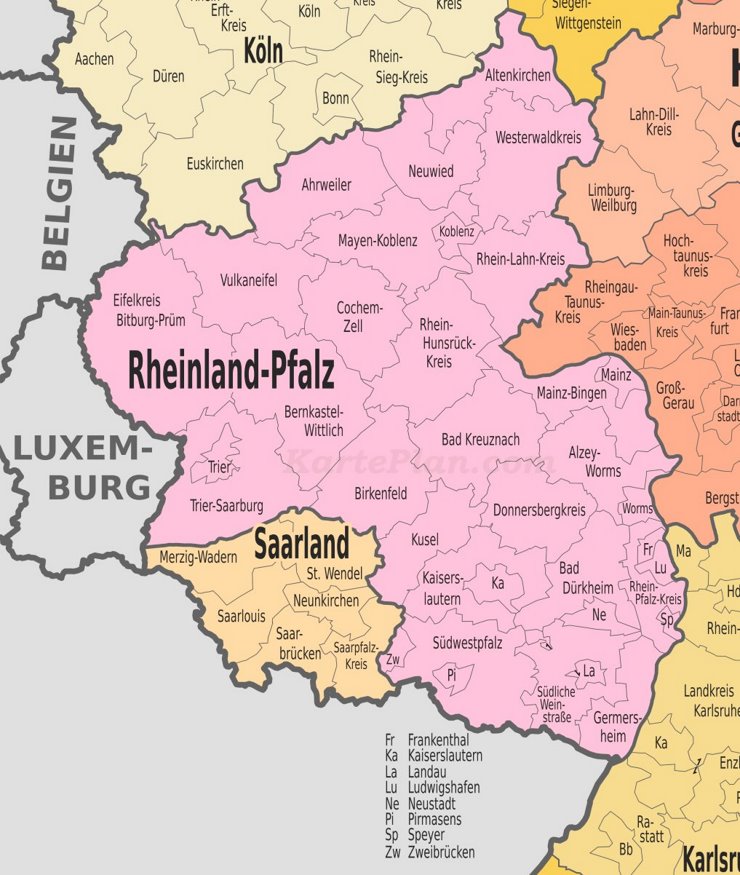 Rheinland-Pfalz Mapa - Vector Map Of The State Of Rhineland Palatinate