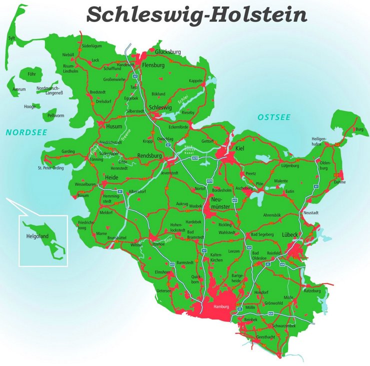 Detaillierte karte von Schleswig-Holstein