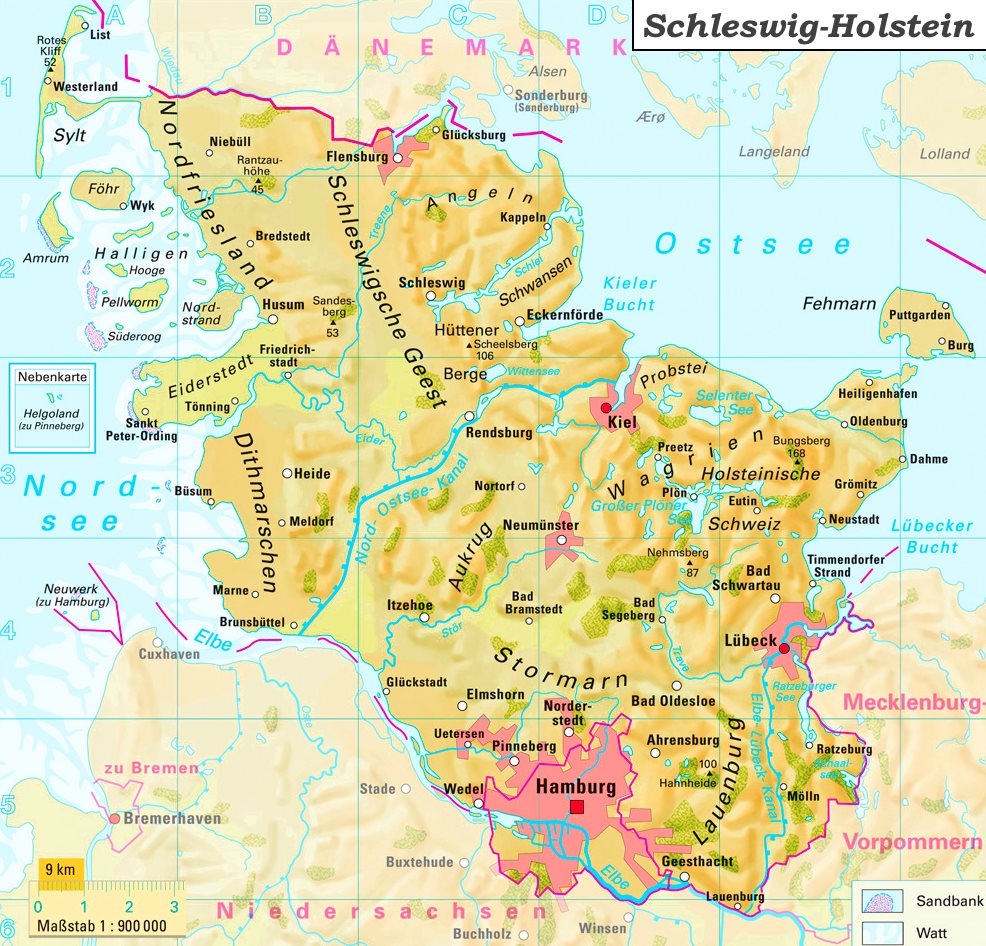Physische Landkarte Von Schleswig Holstein