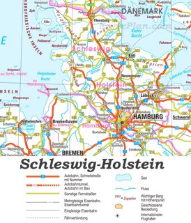 Straßenkarte von Schleswig-Holstein