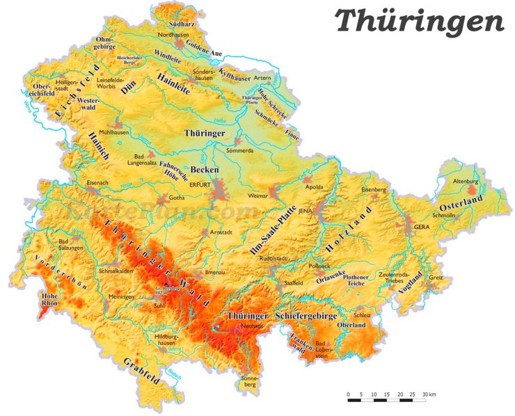 Physische landkarte von Thüringen