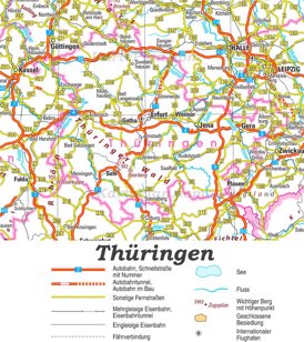 Straßenkarte von Thüringen