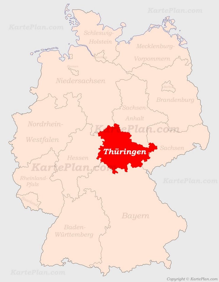 Thüringen auf der Deutschlandkarte
