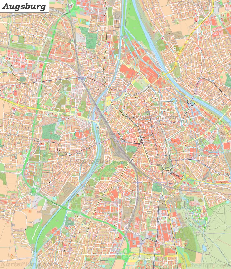 Große detaillierte stadtplan von Augsburg