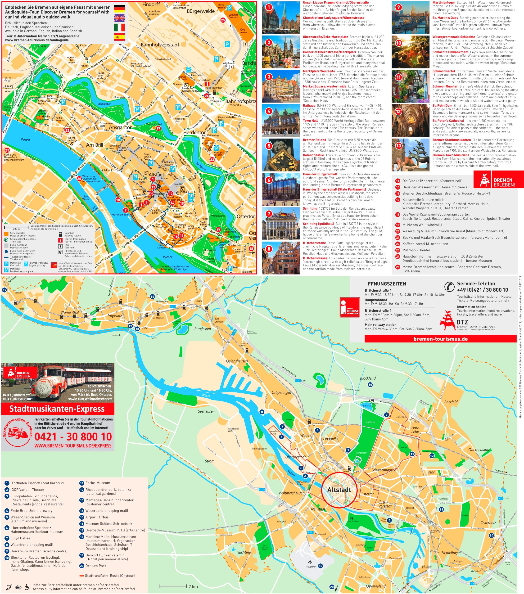 Bremen Stadtplan: SP Touristischer Innenstadtplan mit Sehenswürdigkeiten und Straßenverzeichnis 1:16000