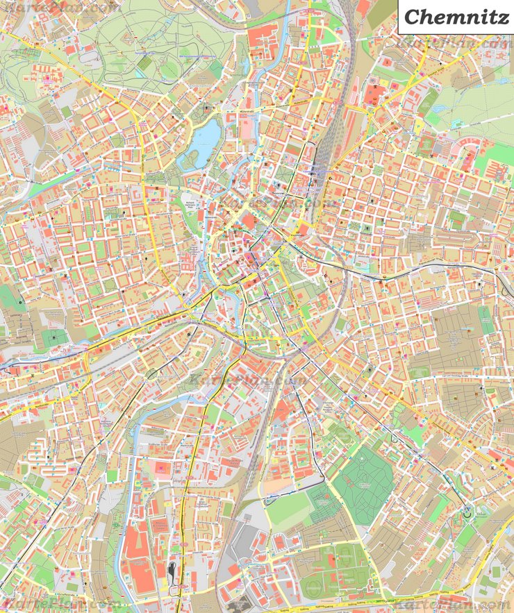 Große detaillierte stadtplan von Chemnitz