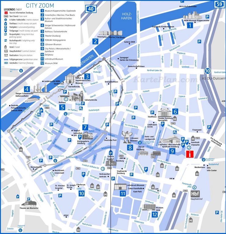 Stadtplan Duisburg mit sehenswürdigkeiten