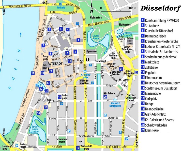 Düsseldorf Innenstadtplan mit sehenswürdigkeiten