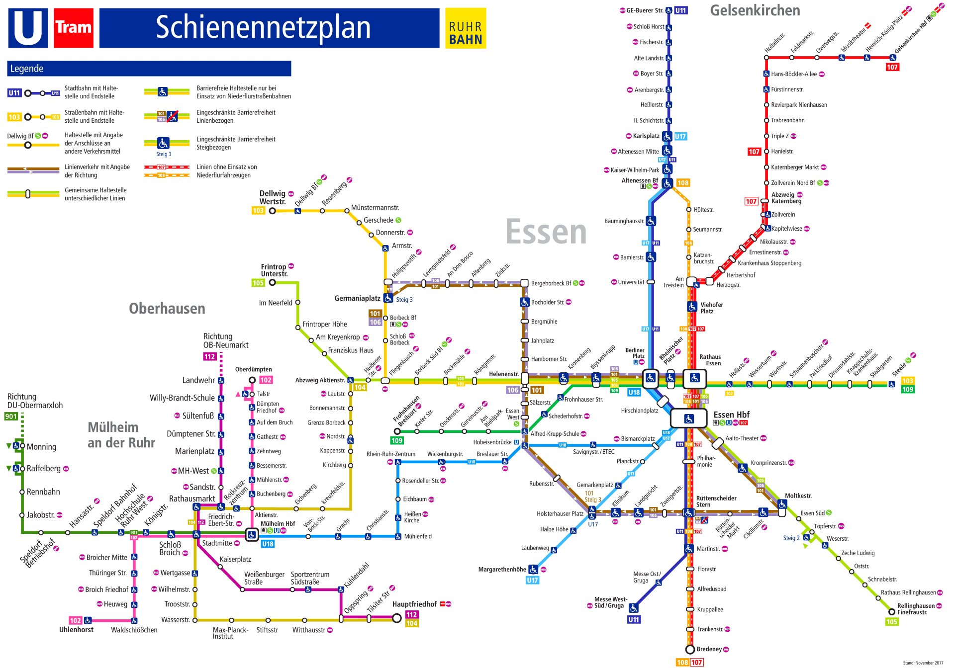 Essen Straßenbahn, SBahn und UBahn plan