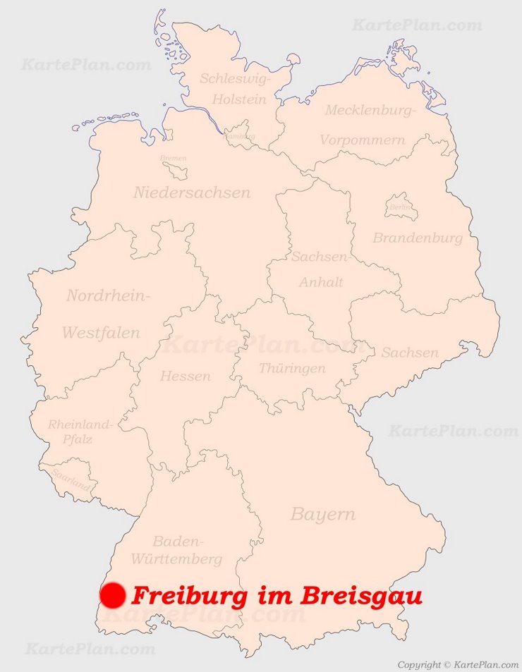Freiburg im Breisgau auf der Deutschlandkarte