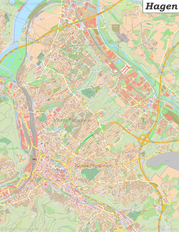 Große detaillierte stadtplan von Hagen