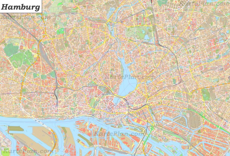 Große detaillierte stadtplan von Hamburg